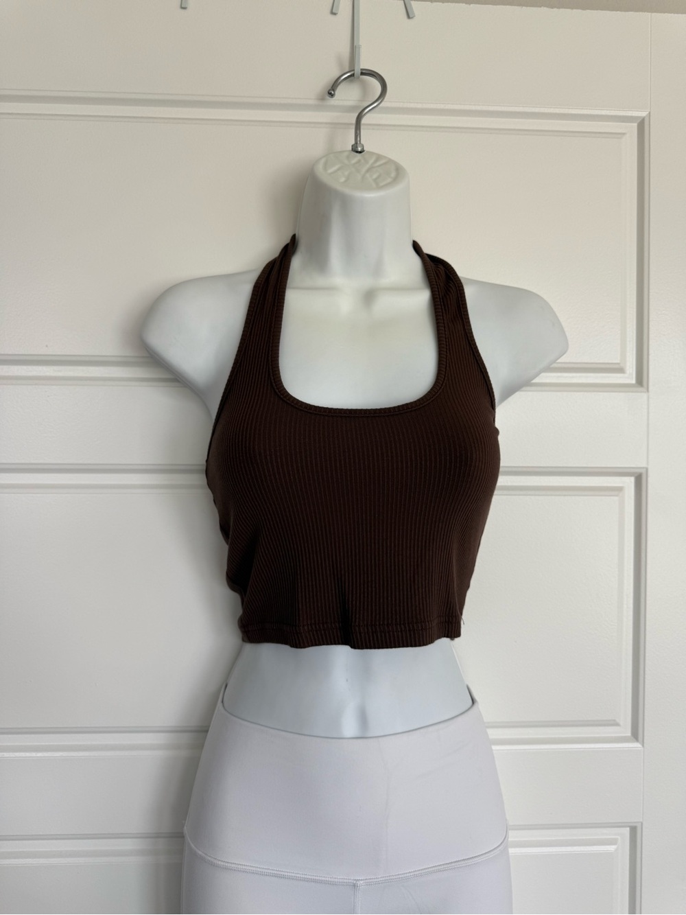 Ribbed Chocolate Brown Racerback Crop Tank Top - Women